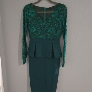 Elegant Green Lace Peplum Dress